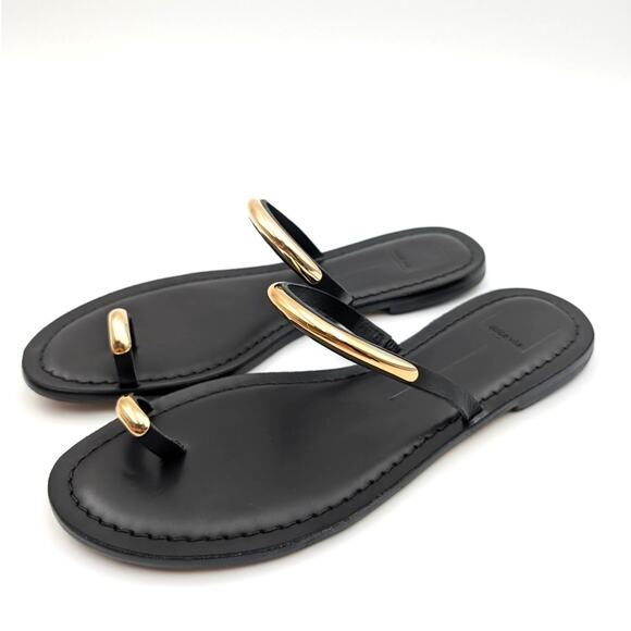 Dolce Vita Wink Toe-Ring Slide Flat Sandals Saddle Leather Black Size US9 EU40 - Picture 1 of 12